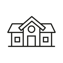 Obraz premium Simple black line drawing of a house icon, presented against a plain white background. Black house icon, minimalist home symbol, simple residential building silhouette design for real estate.
