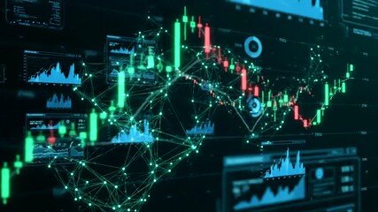 Abstract digital financial data visualization with graphs and charts on a dark background - Powered by Adobe