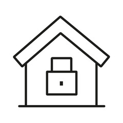 Simple black line drawing of a house icon, presented against a plain white background. Black house icon, minimalist home symbol, simple residential building silhouette design for real estate.