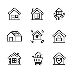 Minimalist line art icon house collection set logo symbol. Set of outline home line icons isolated on a white background House icons sign. Home icon set simple vector design. Outline symbols.