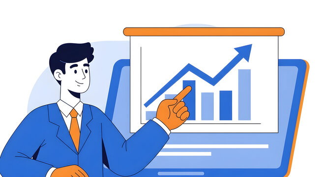 Focused professional analyzing market trends and strategic growth on a digital screen, showcasing data-driven insights for business development and success