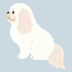 Simple and adorable illustration of white Pekingese dog sitting in side view flat colored