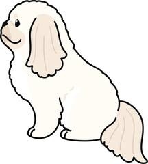 Simple and adorable illustration of white Pekingese dog sitting in side view