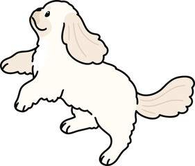 Simple and adorable illustration of white Pekingese dog jumping