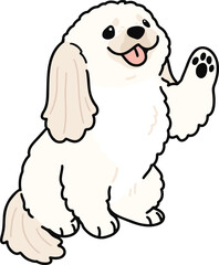 Simple and adorable illustration of white Pekingese dog sitting and lifting his paw
