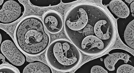 Electron microscopy showing phagocytosis of malaria parasites by monocytes