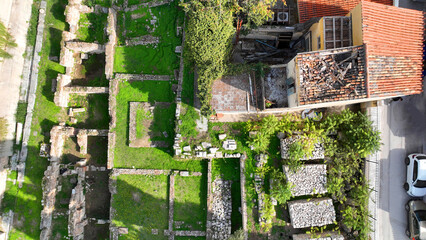 Aerial drone photo of iconic Roman Market featuring tower of Winds and Gate of Athena in the heart...