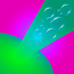An abstract composition with a bright green gradient shape in which bubbles rise.