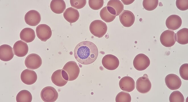Oil immersion microscopy of Plasmodium malariae trophozoites