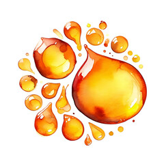 Watercolor illustration of honey drops isolated on transparent background