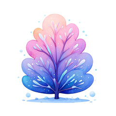 A colorful winter tree with snow isolated on transparent background