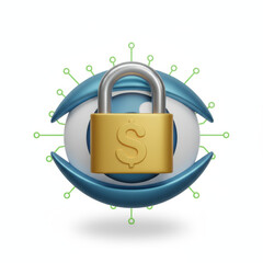 Threat detection 3d icon shows secure eye with lock and dollar symbol for finance safety