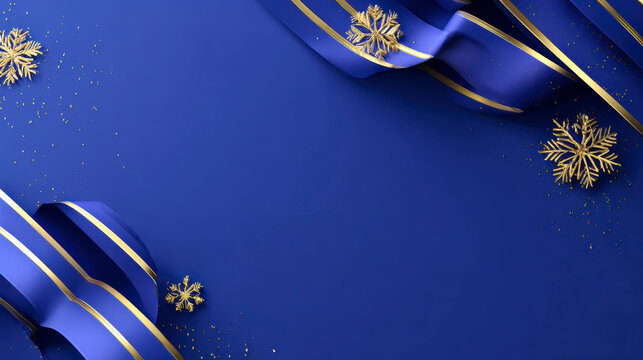 Minimal Blue-Gold Holiday Abstract. AI generative.