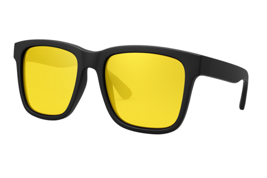 Stylish black sunglasses with yellow lens isolated on transparent background - Powered by Adobe