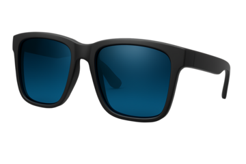 Stylish black sunglasses with blue lens isolated on transparent background