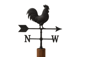 Rooster weather vane points direction isolated on transparent background