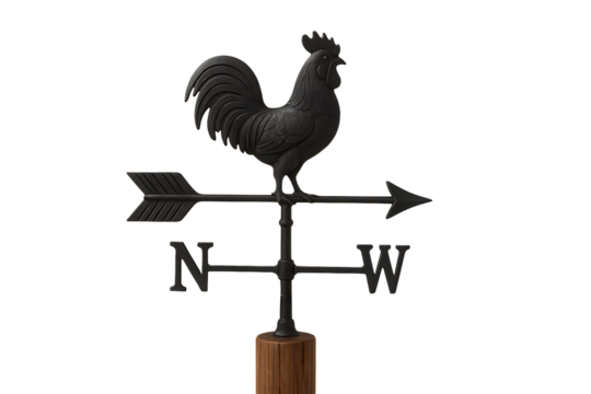 Rooster weather vane points direction isolated on transparent background