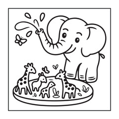 Kid-friendly animals and bold and easy coloring pages. different types of animals with some elements, and black and white coloring pages for kids.