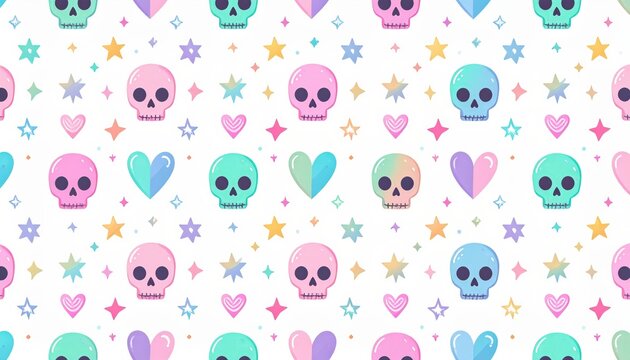 Pastel Skull Pattern With Hearts And Stars For Fashion, Scrapbooking, And Kids Decor
