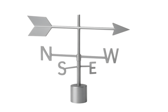 Professional weather vane indicates direction and wind isolated on transparent background