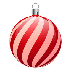 Red and White Striped Christmas Ornament – Festive Holiday Bauble Vector Isolated on White Background