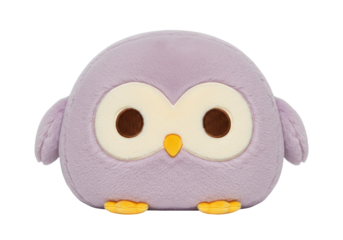Isolated plushie owl toy, purple with large eyes and wings, soft and cute for kids play