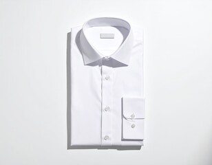 Folded, crisp, white dress shirt on a white surface