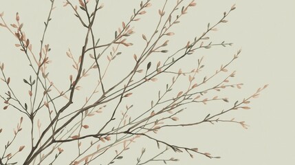 Fototapeta premium Gentle watercolor branches with delicate budding leaves evoke a serene and hopeful spring awakening, perfect for natural wellness themes.
