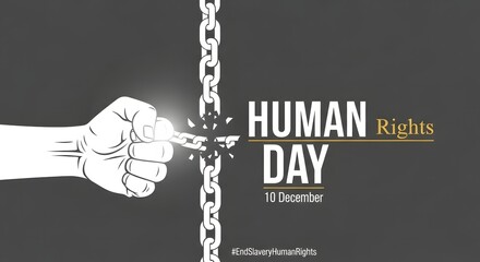 International human rights day with hand breaking chain on dark background