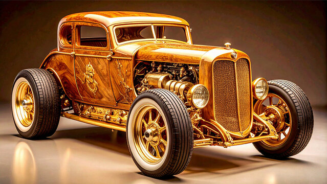 Isolated vintage car model on a black background, a classic automobile transportation vehicle