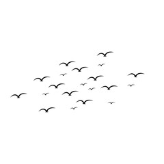 A peaceful scene of migratory birds flying across distant mountains, symbolizing journey, exploration, and connection with the natural world.