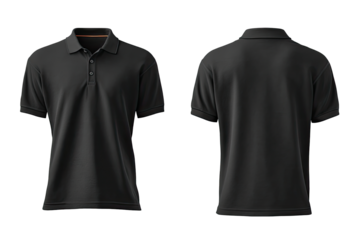 Front and back view of a dark gray polo shirt