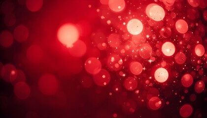 Red Christmas Holiday Background with Abstract Light Bokeh and Glitter Sparkles