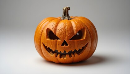 Halloween Pumpkin Isolated on White Background with Carved Face