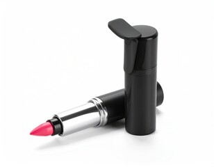 Pink lipstick near black casing, chrome base