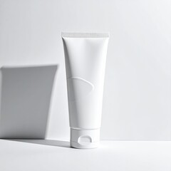 Plain white tube on white surface, lit by bright sun