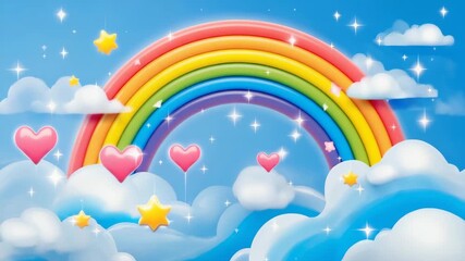 Colorful Rainbow with Clouds, Hearts, and Stars Happiness, Dream, and Positivity Concept - Powered by Adobe