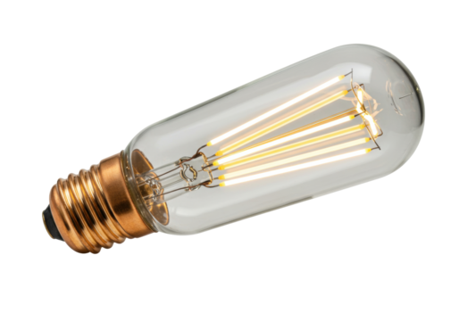 Isolated Edison-style light bulb with filaments, exposed vintage design, brass fitting - Powered by Adobe