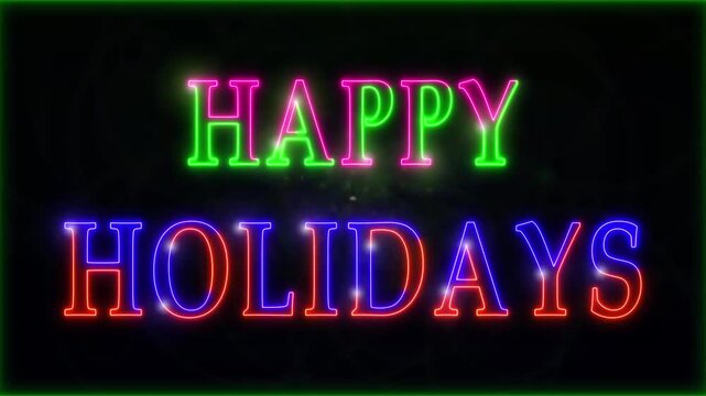 Neon Happy Holidays text stroke light effect animation on black background, 4k video. - Powered by Adobe