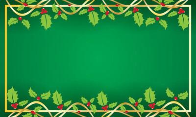 Decorative Christmas Border with Red Berries Pattern on Green Background