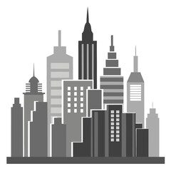Obraz premium Vector illustration of grey city silhouette on white background. Front view
