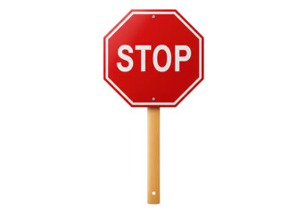 Isolated stop sign on wood post in red color for road safety and traffic control design © Michal