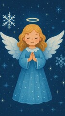 Fototapeta premium Angel child serene winter night mobile wallpaper