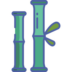 Stylized Green Bamboo Stalks With Blue Outline On A Transparent Background