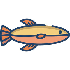 Stylized Icon of a Gold and Orange Fish with Blue Outline on Transparent Background Simple Flat Design