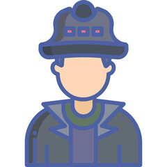 Stylized Icon of a Person Wearing a Hat and Coat with Blue Outline and Red Accents on Transparent Background