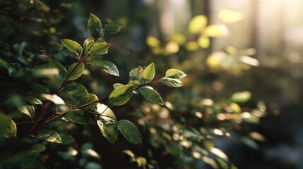 Lush greenery with bokeh background creating a serene nature scene