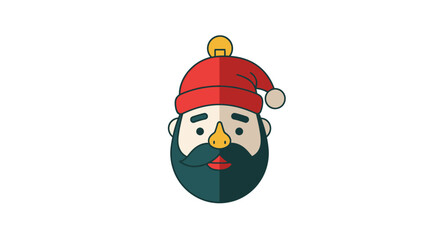 Charming stylized Santa Claus character face with festive red hat and deep teal beard, perfect for holiday marketing campaigns and joyful celebrations.