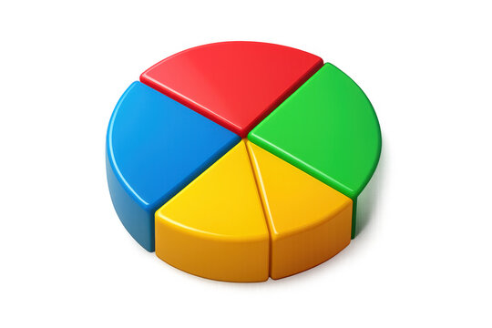 Colorful 3d pie chart diagram showing data analysis and market share, financial statistics infographic with transparent background