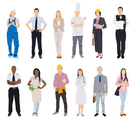 Obraz premium Diverse professions vector illustration. Collection of cartoon characters representing various occupations